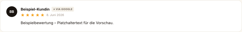 Importierte Bewertung mit dem Zusatz „Via Google